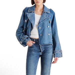 Steve Madden Sirus Double Breasted Blue Denim Jacket